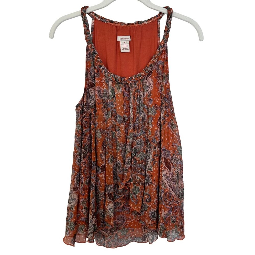 Sundance Womens Silk Chiffon Lined Resort Beach Blouse Top Size M Paisley Orange